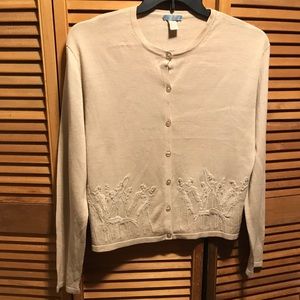 Mirette Beige Silk Embellished Cardigan